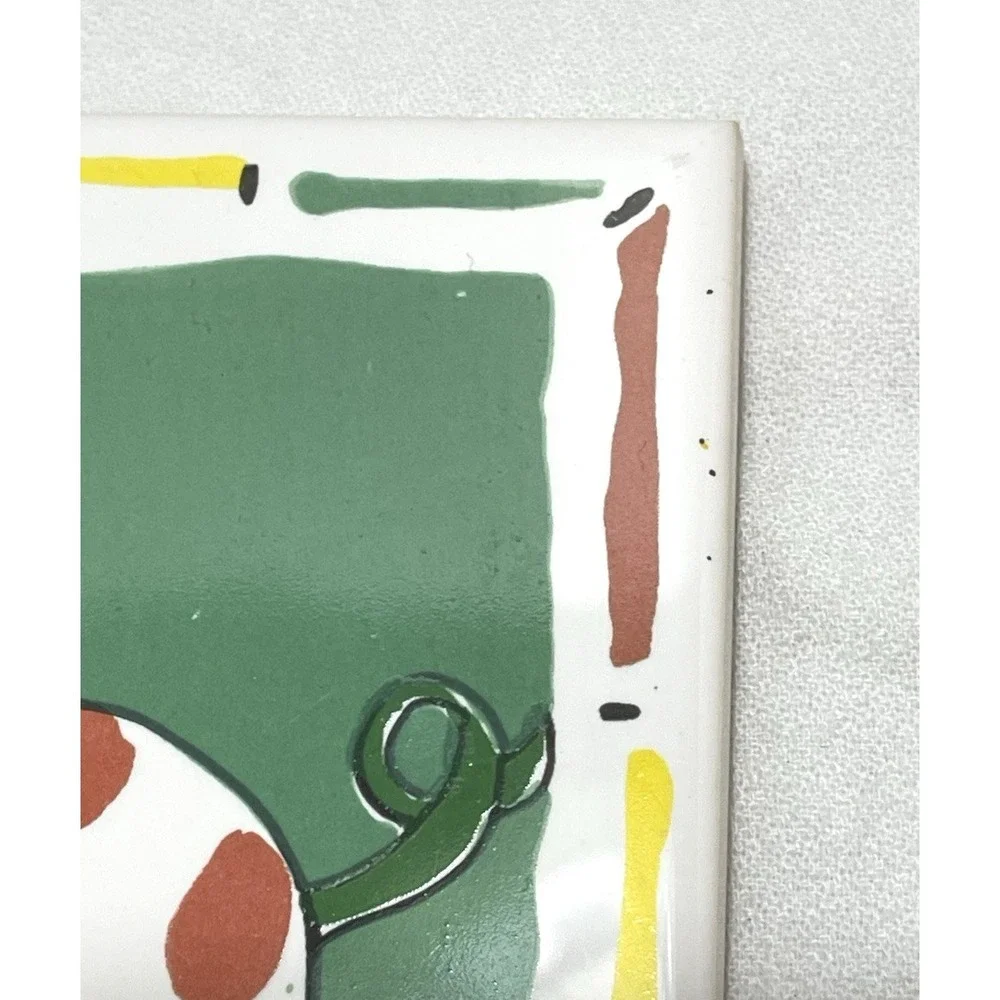 Ceramic Tile Cork Back Trivets Cow Pig Set of 2 Colorful Farmhouse Retro